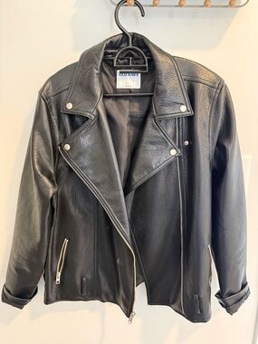 Old Navy Black Faux Leather Moto Jacket with Silver Hardware